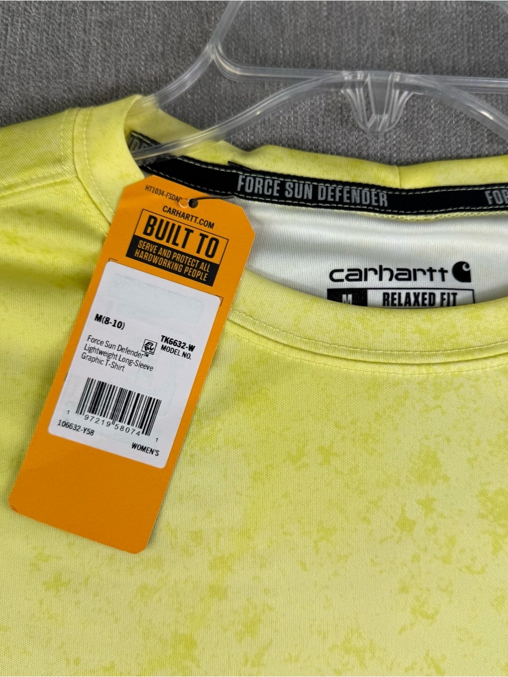 NWT Carhartt Force Sun Defender Women’s Medium Yellow LS Shirt UPF 50+ Relaxed